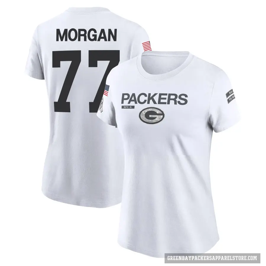 Women's ＃77 Jordan Morgan Green Bay Packers White 2024 Salute to Service Performance T-Shirt