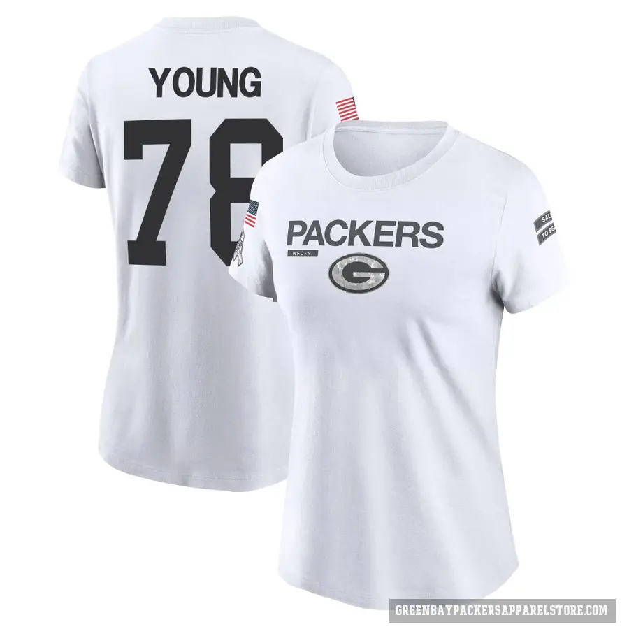 Women's ＃78 Cameron Young Green Bay Packers White 2024 Salute to Service Performance T-Shirt