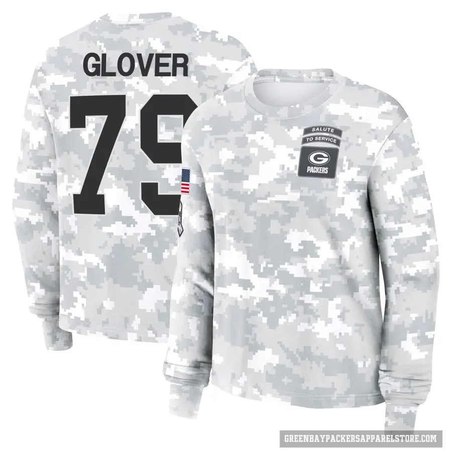 Women's ＃79 Travis Glover Green Bay Packers Camo Arctic 2024 Salute to Service Long Sleeve T-Shirt
