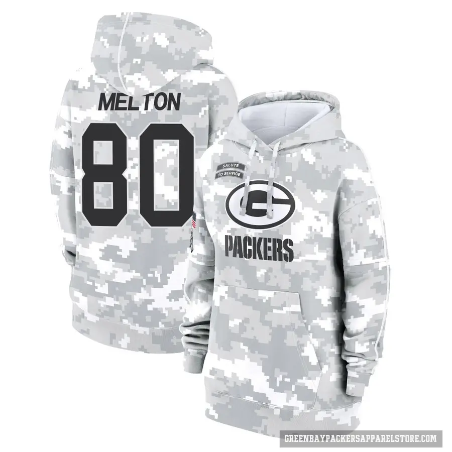 Women's ＃80 Bo Melton Green Bay Packers Arctic Camo 2024 Salute to Service Club Fleece Pullover Hoodie