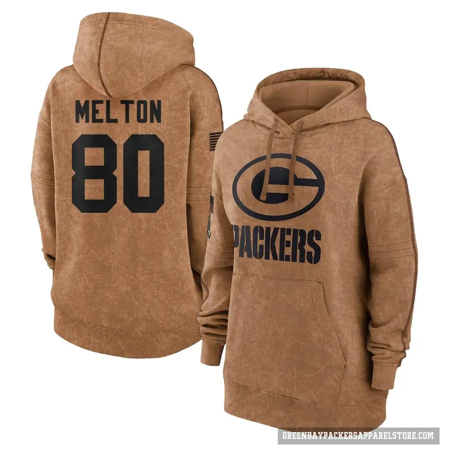 Women's ＃80 Bo Melton Green Bay Packers Brown 2023 Salute To Service Pullover Hoodie