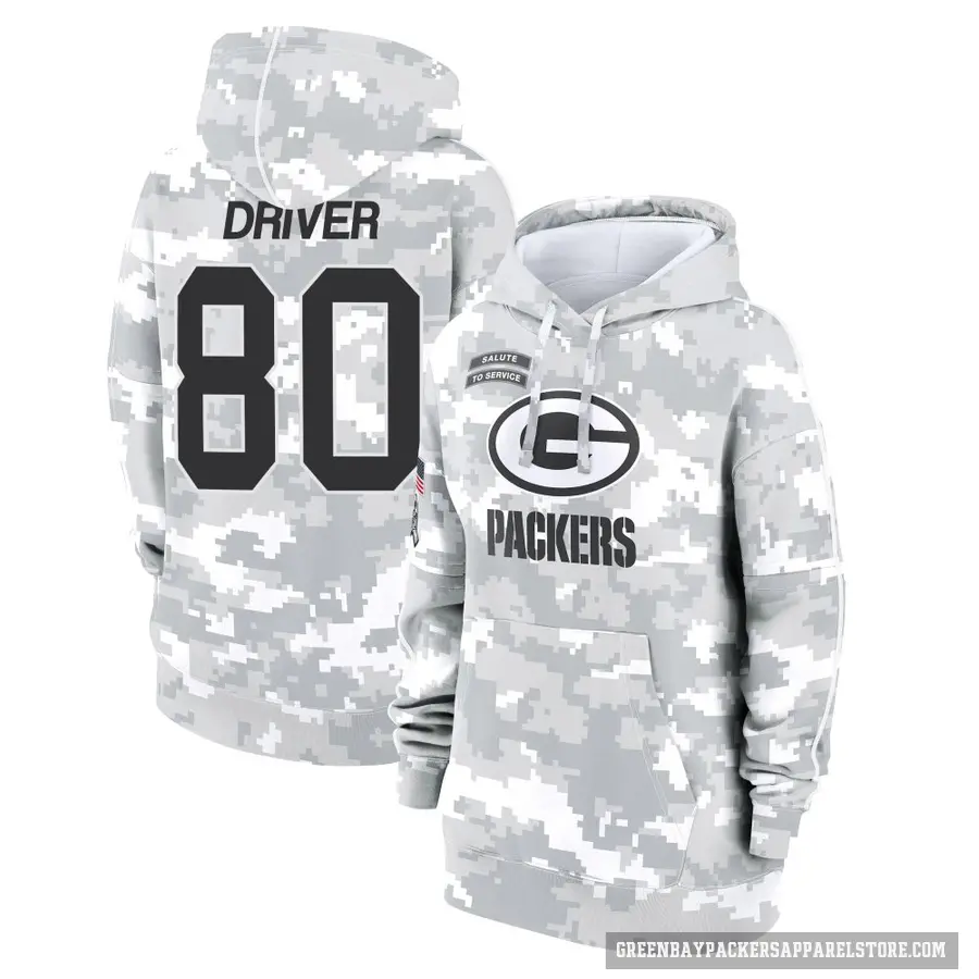 Women's ＃80 Donald Driver Green Bay Packers Arctic Camo 2024 Salute to Service Club Fleece Pullover Hoodie