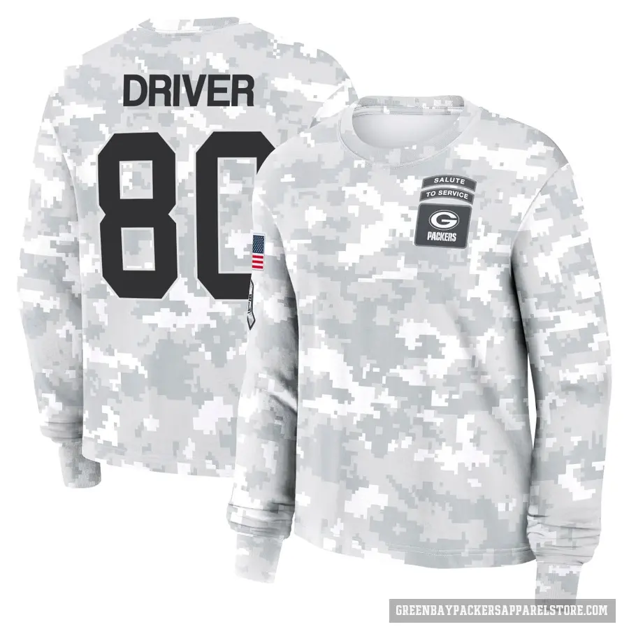 Women's ＃80 Donald Driver Green Bay Packers Camo Arctic 2024 Salute to Service Long Sleeve T-Shirt