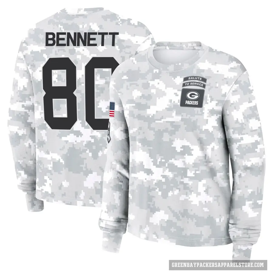 Women's ＃80 Martellus Bennett Green Bay Packers Camo Arctic 2024 Salute to Service Long Sleeve T-Shirt