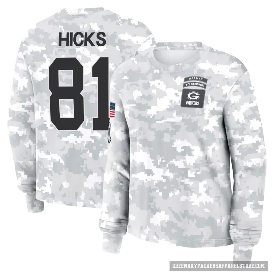 Women's ＃81 Julian Hicks Green Bay Packers Camo Arctic 2024 Salute to Service Long Sleeve T-Shirt