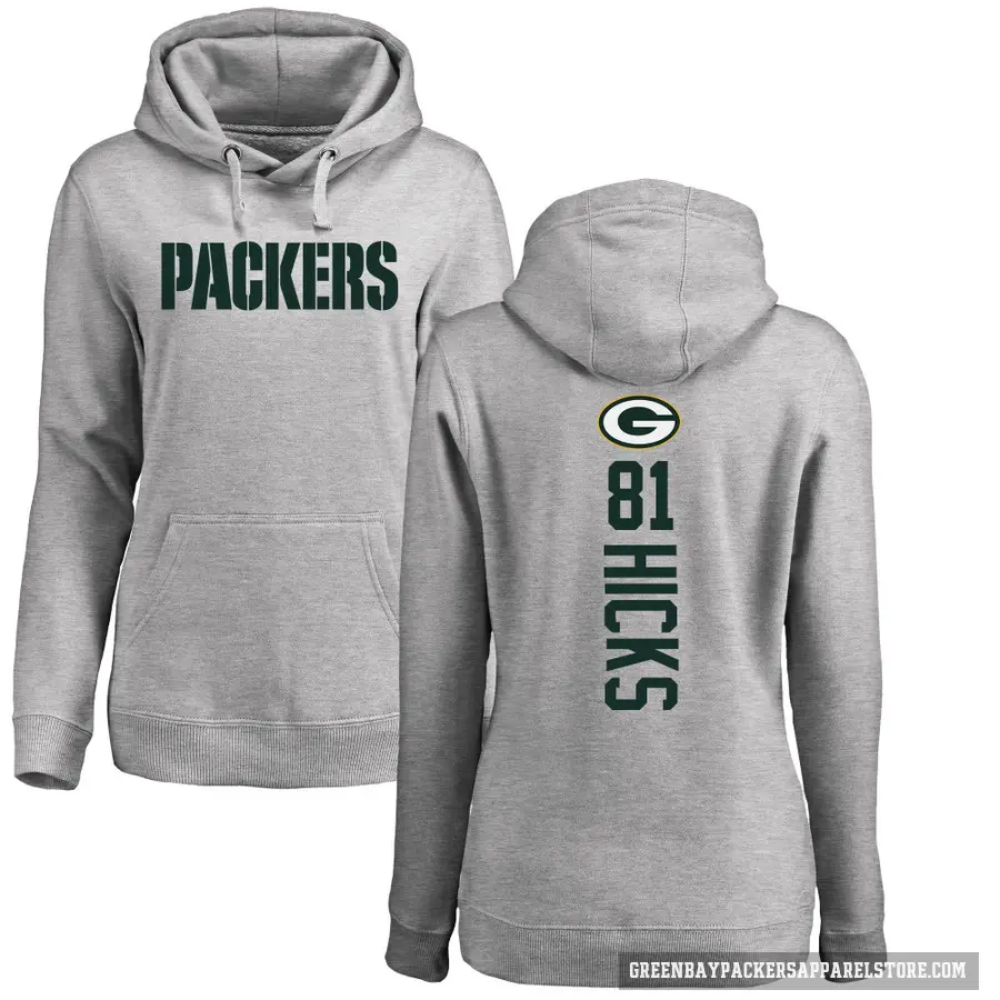 Women's ＃81 Julian Hicks Green Bay Packers Pro Line Ash Backer Pullover Hoodie