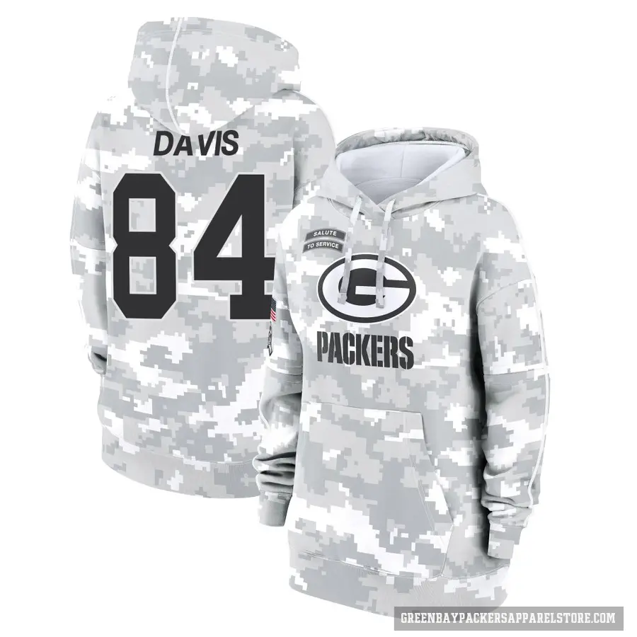 Women's ＃84 Tyler Davis Green Bay Packers Arctic Camo 2024 Salute to Service Club Fleece Pullover Hoodie