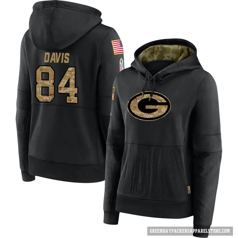 Women's ＃84 Tyler Davis Green Bay Packers Black 2020 Salute to Service Sideline Performance Pullover Hoodie