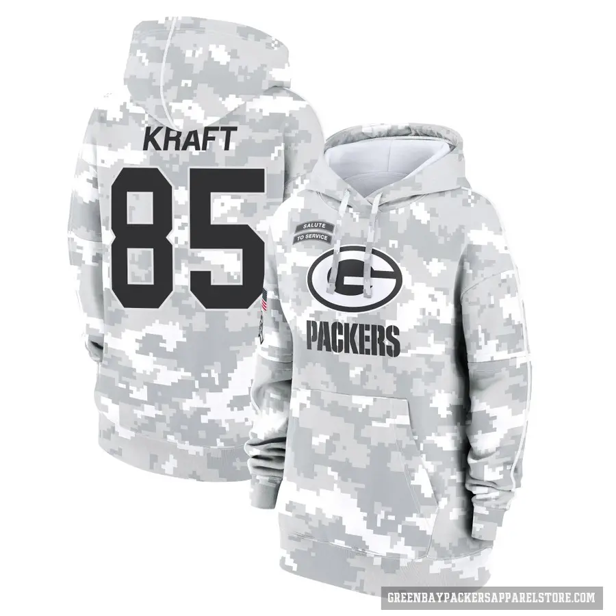 Women's ＃85 Tucker Kraft Green Bay Packers Arctic Camo 2024 Salute to Service Club Fleece Pullover Hoodie