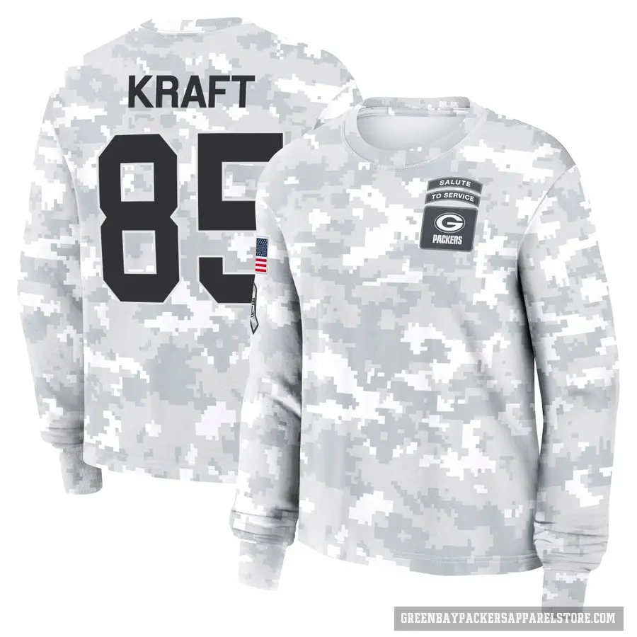 Women's ＃85 Tucker Kraft Green Bay Packers Camo Arctic 2024 Salute to Service Long Sleeve T-Shirt