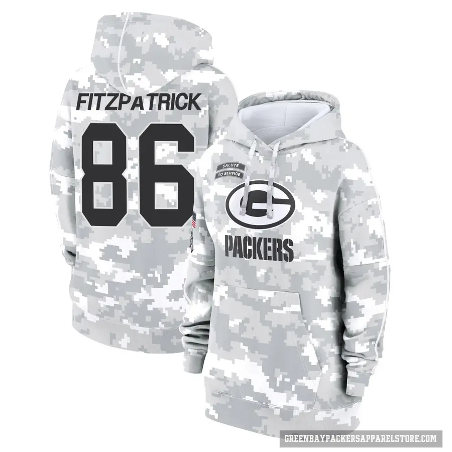 Women's ＃86 John FitzPatrick Green Bay Packers Arctic Camo 2024 Salute to Service Club Fleece Pullover Hoodie