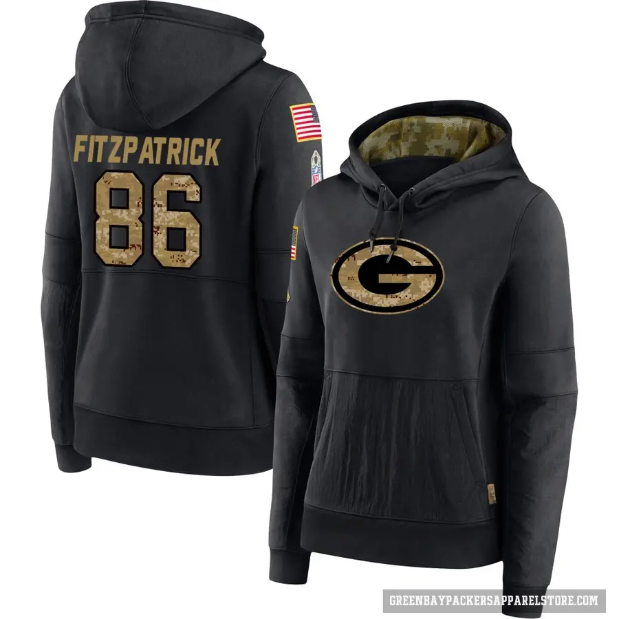 Women's ＃86 John FitzPatrick Green Bay Packers Black 2020 Salute to Service Sideline Performance Pullover Hoodie