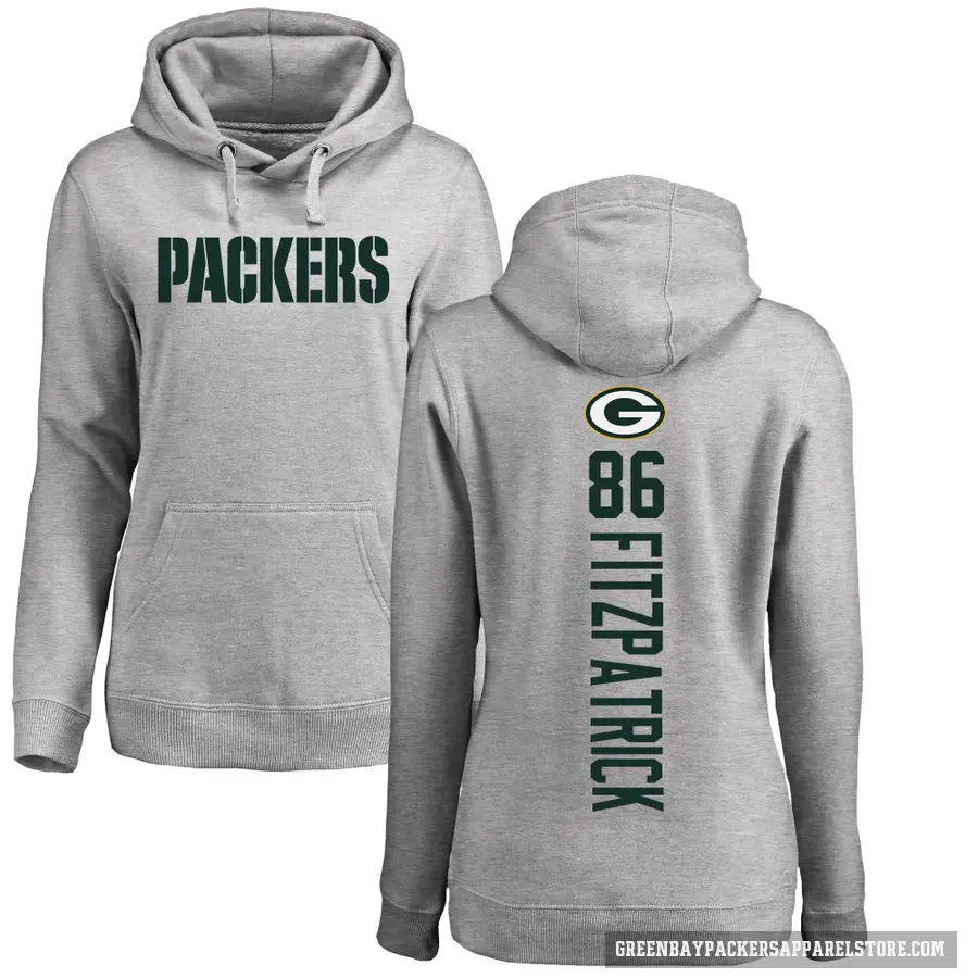 Women's ＃86 John FitzPatrick Green Bay Packers Pro Line Ash Backer Pullover Hoodie