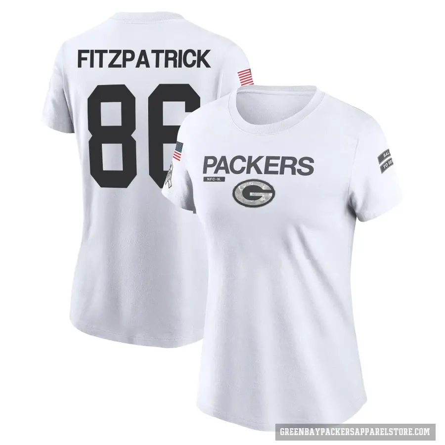 Women's ＃86 John FitzPatrick Green Bay Packers White 2024 Salute to Service Performance T-Shirt