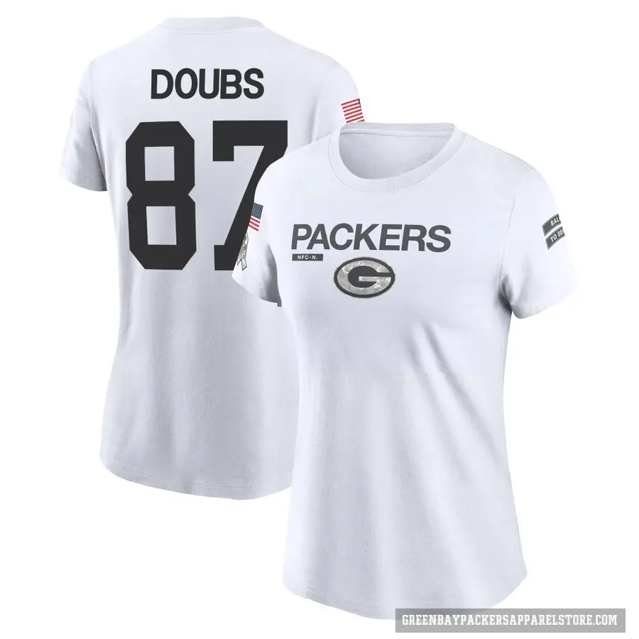 Women's ＃87 Romeo Doubs Green Bay Packers White 2024 Salute to Service Performance T-Shirt