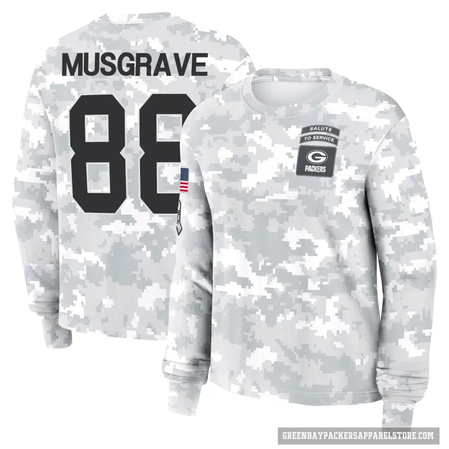 Women's ＃88 Luke Musgrave Green Bay Packers Camo Arctic 2024 Salute to Service Long Sleeve T-Shirt