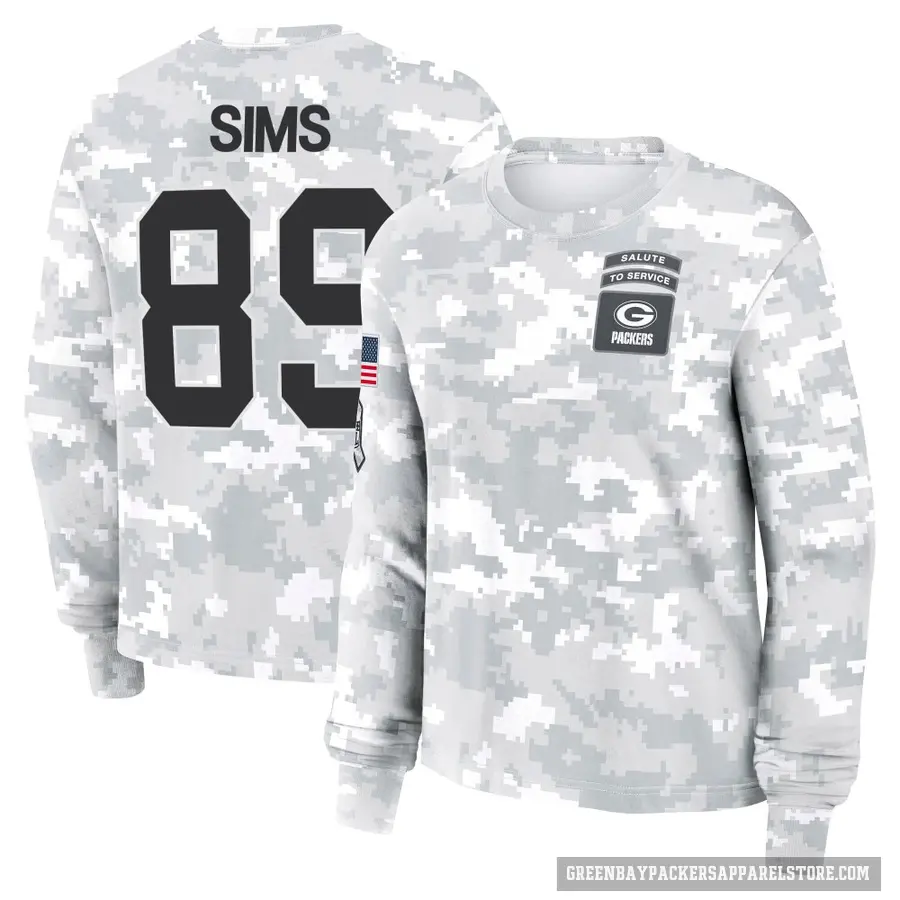 Women's ＃89 Ben Sims Green Bay Packers Camo Arctic 2024 Salute to Service Long Sleeve T-Shirt