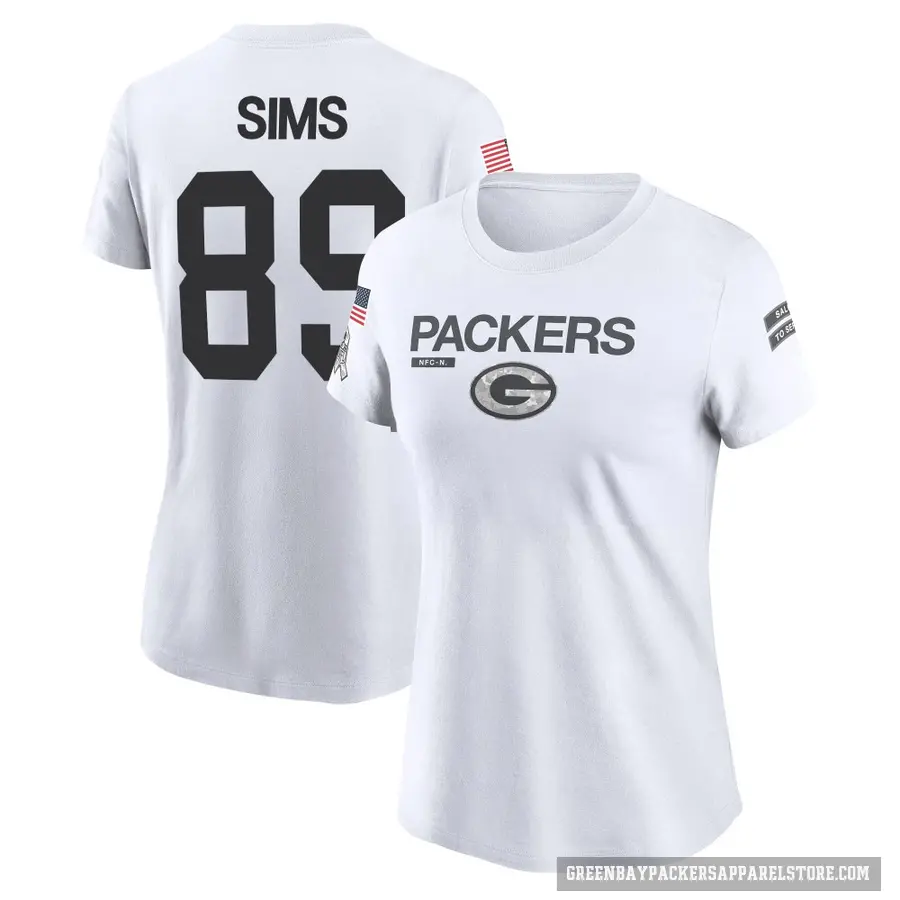 Women's ＃89 Ben Sims Green Bay Packers White 2024 Salute to Service Performance T-Shirt