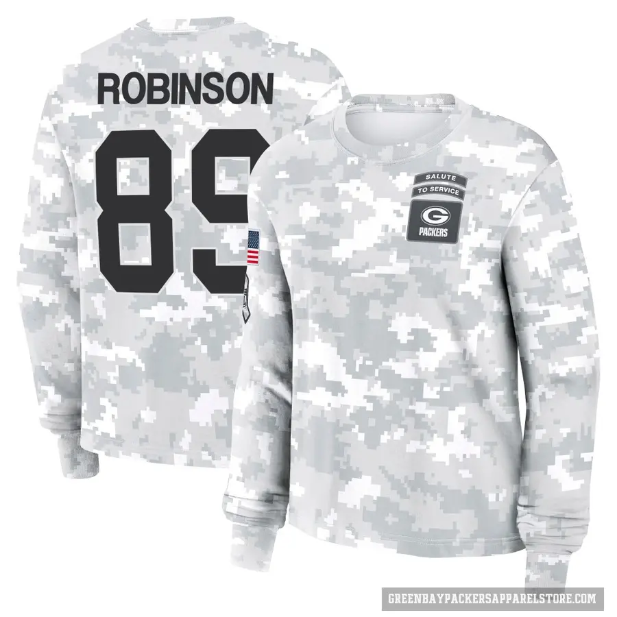 Women's ＃89 Dave Robinson Green Bay Packers Camo Arctic 2024 Salute to Service Long Sleeve T-Shirt