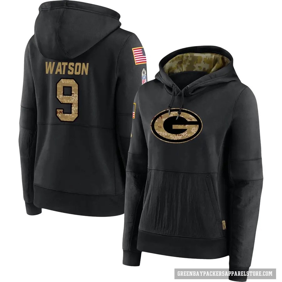 Women's ＃9 Christian Watson Green Bay Packers Black 2020 Salute to Service Sideline Performance Pullover Hoodie