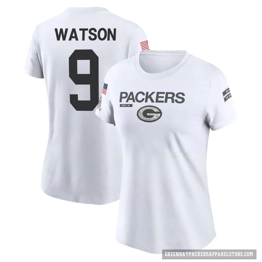Women's ＃9 Christian Watson Green Bay Packers White 2024 Salute to Service Performance T-Shirt
