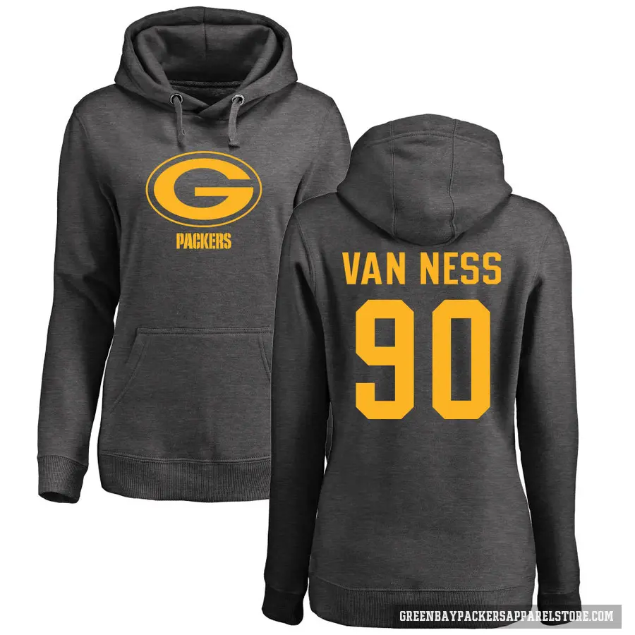 Women's ＃90 Lukas Van Ness Green Bay Packers Pro Line by Branded Ash One Color Pullover Hoodie