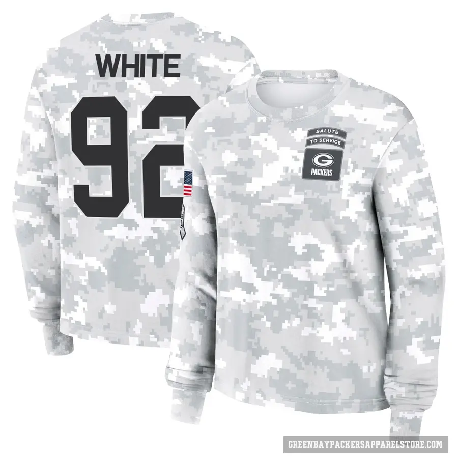 Women's ＃92 Reggie White Green Bay Packers Camo Arctic 2024 Salute to Service Long Sleeve T-Shirt