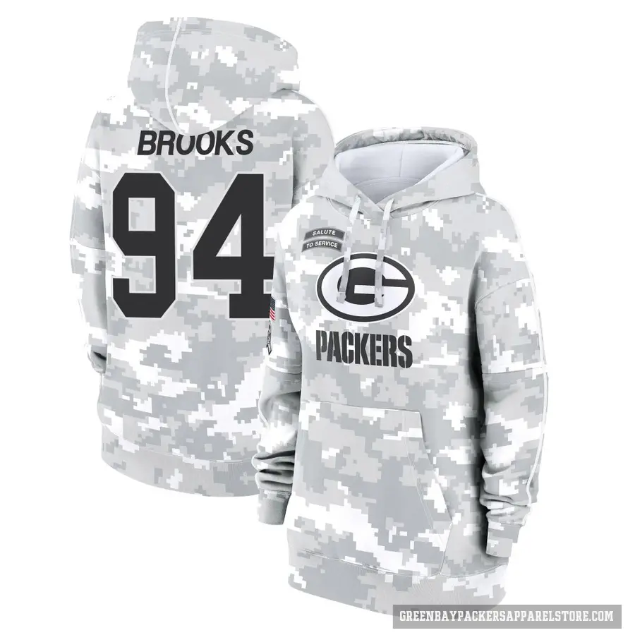 Women's ＃94 Karl Brooks Green Bay Packers Arctic Camo 2024 Salute to Service Club Fleece Pullover Hoodie