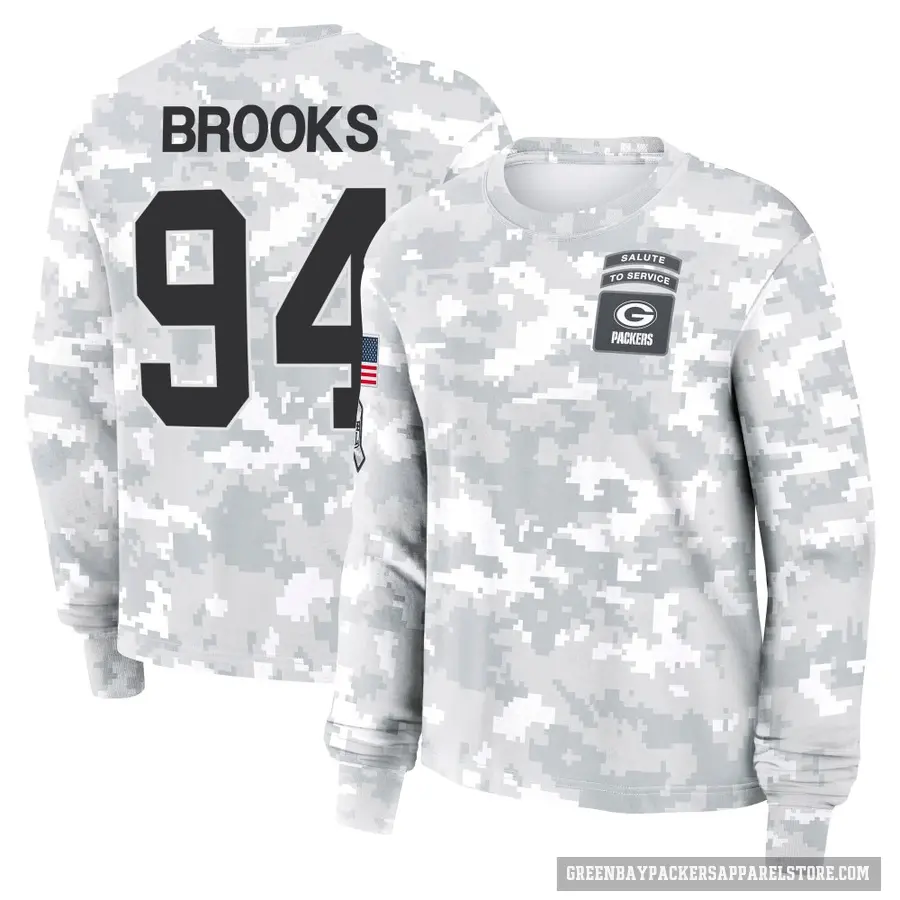 Women's ＃94 Karl Brooks Green Bay Packers Camo Arctic 2024 Salute to Service Long Sleeve T-Shirt