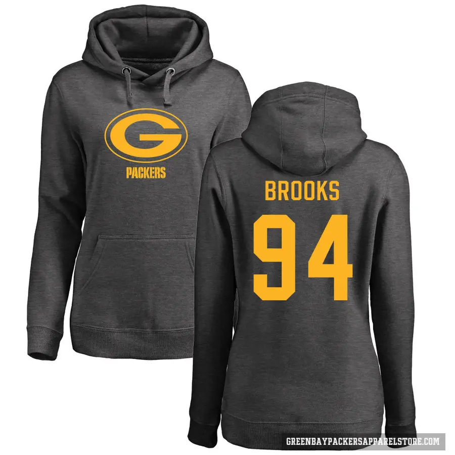 Women's ＃94 Karl Brooks Green Bay Packers Pro Line by Branded Ash One Color Pullover Hoodie