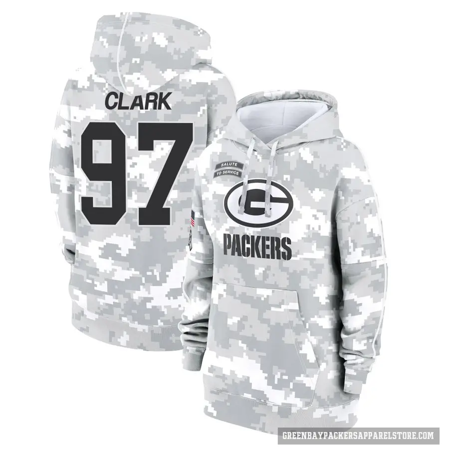 Women's ＃97 Kenny Clark Green Bay Packers Arctic Camo 2024 Salute to Service Club Fleece Pullover Hoodie