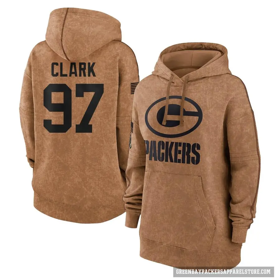 Women's ＃97 Kenny Clark Green Bay Packers Brown 2023 Salute To Service Pullover Hoodie
