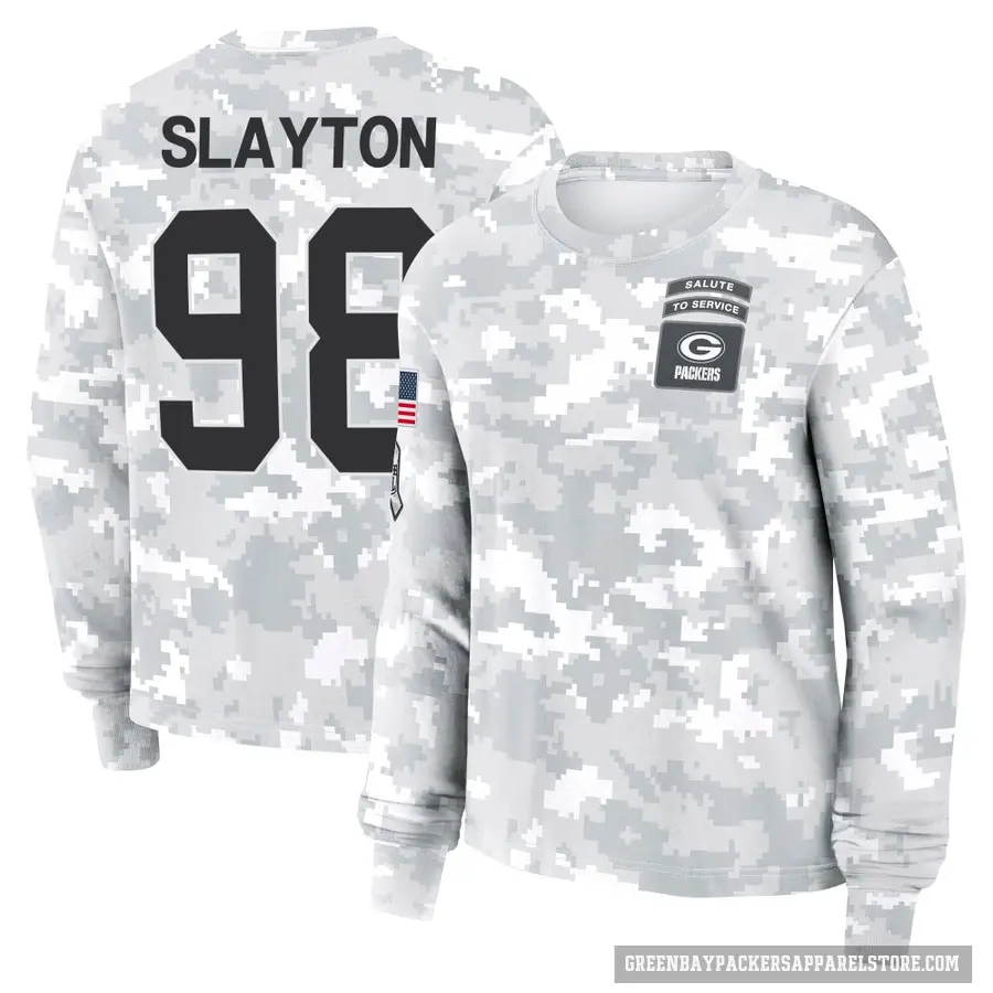 Women's ＃98 Chris Slayton Green Bay Packers Camo Arctic 2024 Salute to Service Long Sleeve T-Shirt