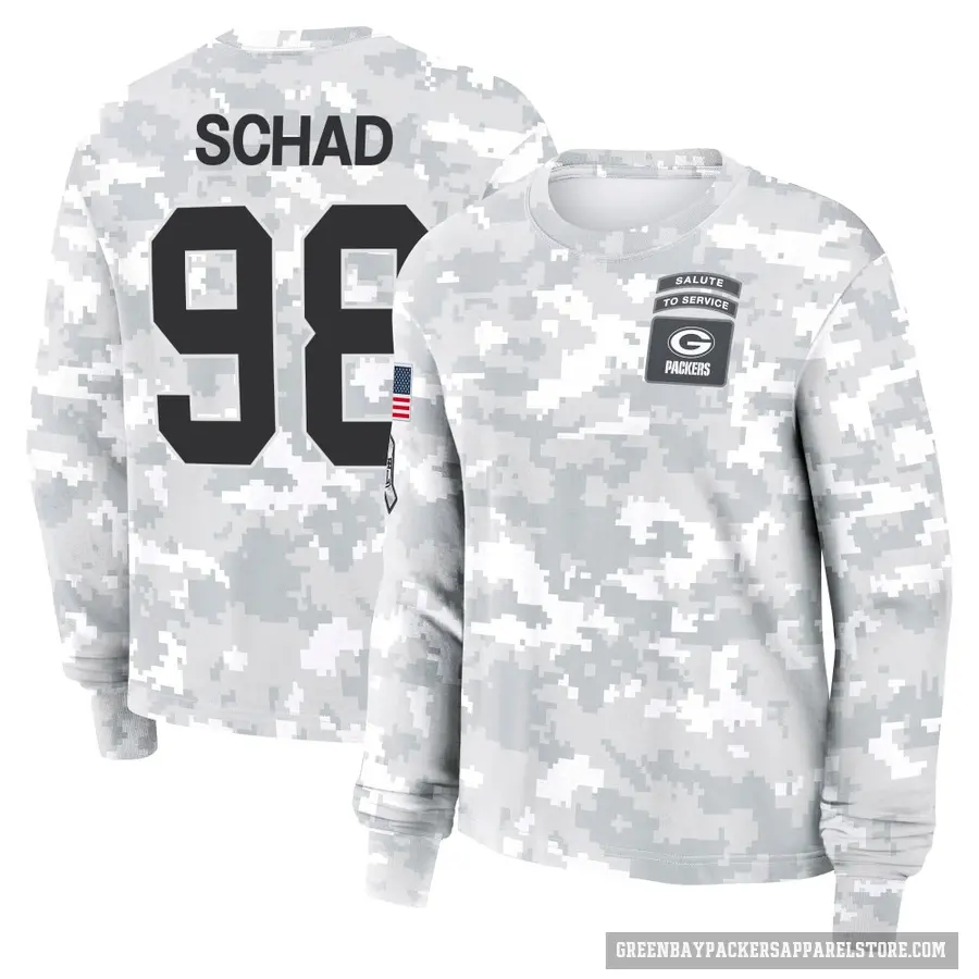Women's ＃98 Keonte Schad Green Bay Packers Camo Arctic 2024 Salute to Service Long Sleeve T-Shirt