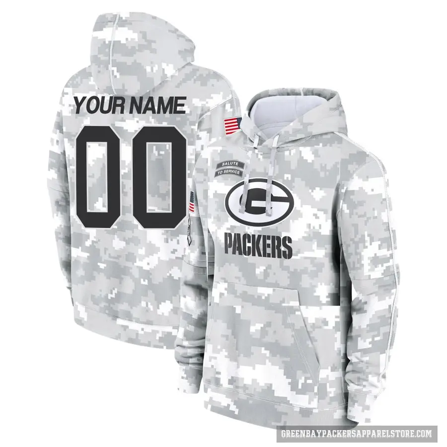 Youth ＃00 Custom Green Bay Packers Arctic Camo 2024 Salute to Service Club Fleece Pullover Hoodie