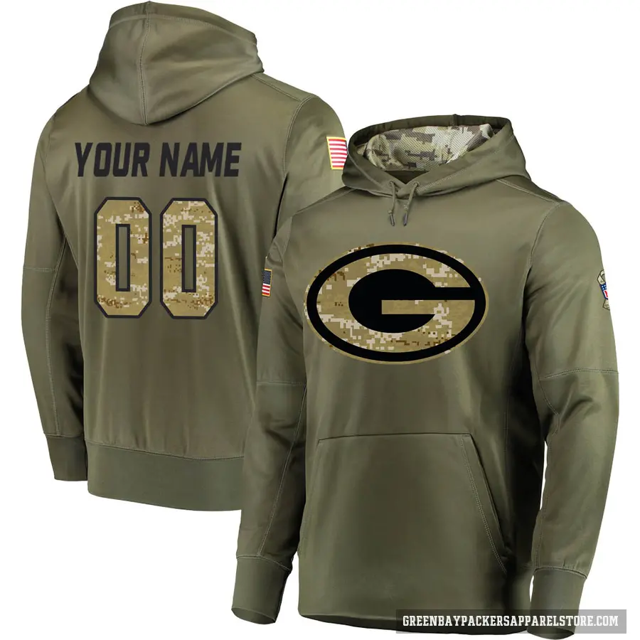 Youth ＃00 Custom Green Bay Packers Olive Salute to Service Pullover Hoodie