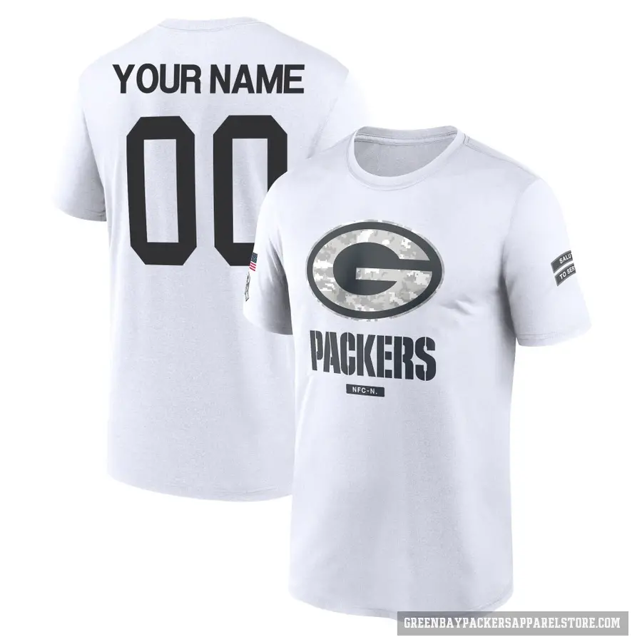 Youth ＃00 Custom Green Bay Packers White 2024 Salute to Service Performance T-Shirt