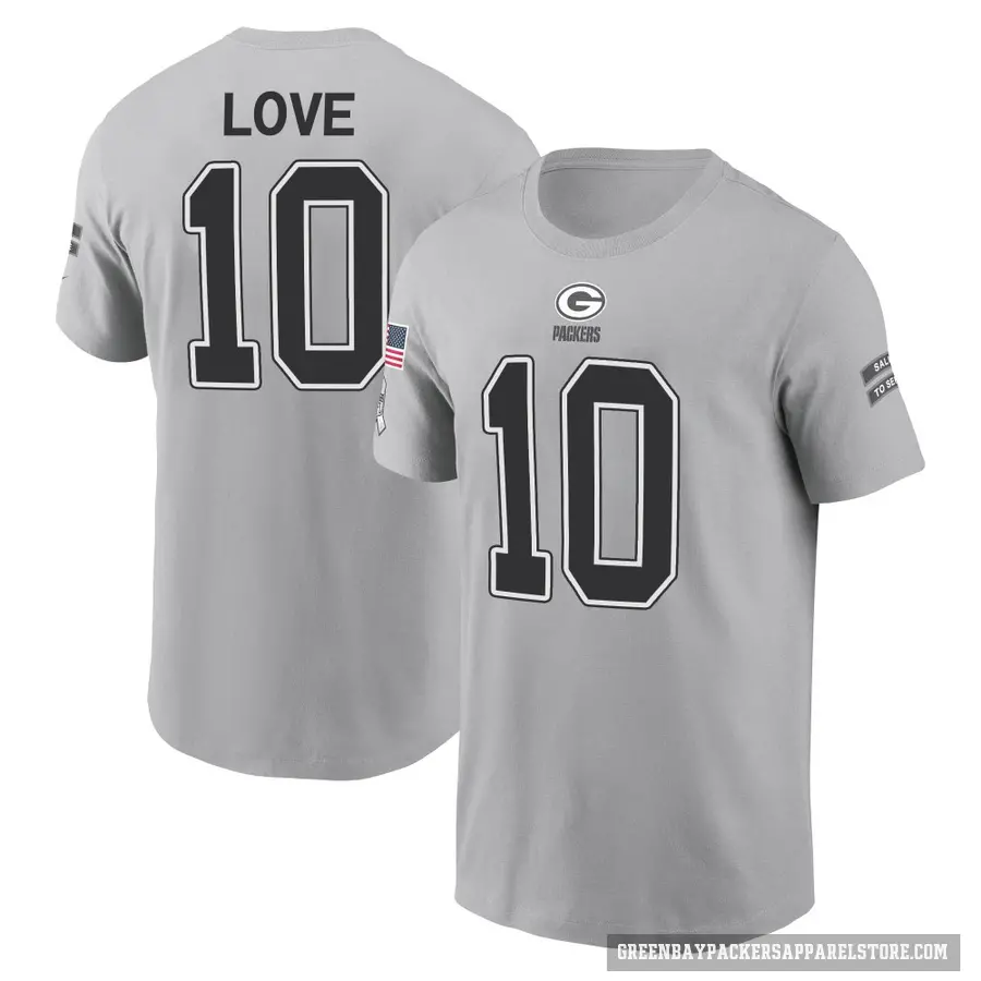 Youth ＃10 Jordan Love Green Bay Packers Gray 2024 Salute to Service T-Shirt