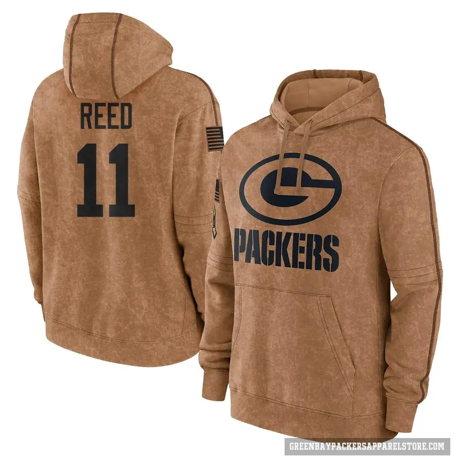 Youth ＃11 Jayden Reed Green Bay Packers Brown 2023 Salute To Service Club Pullover Hoodie