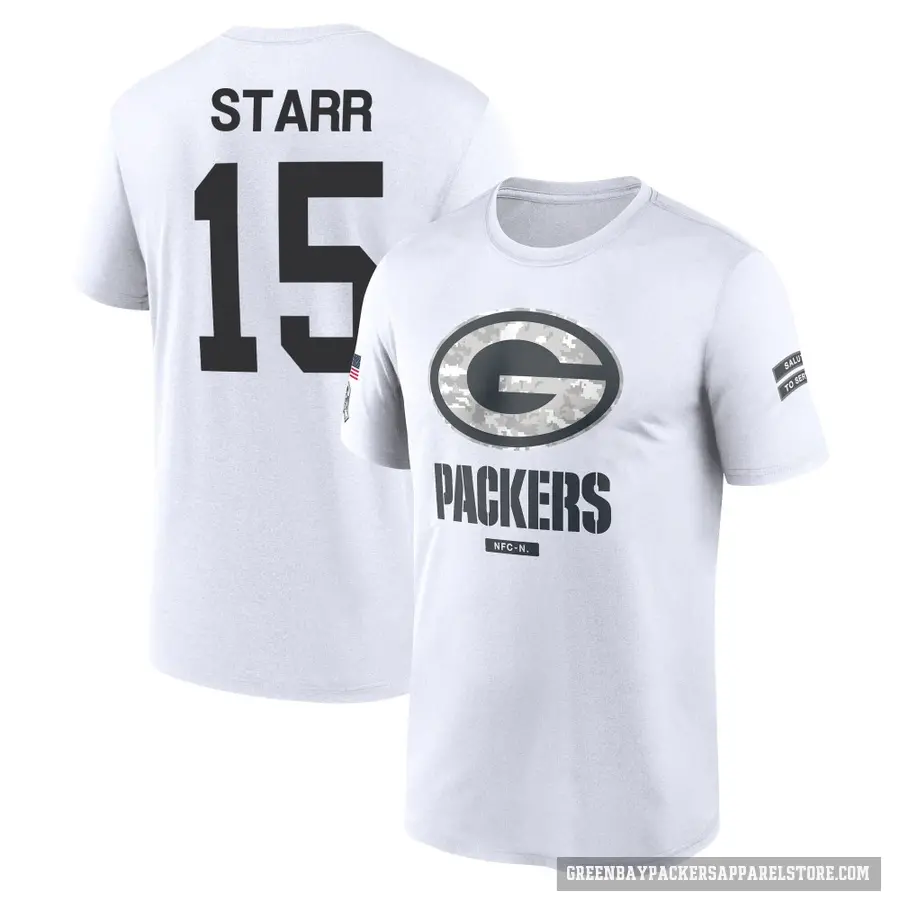 Youth ＃15 Bart Starr Green Bay Packers White 2024 Salute to Service Performance T-Shirt