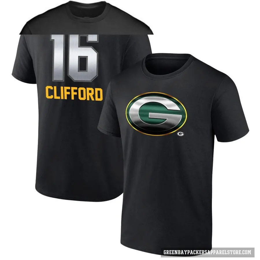 Youth ＃16 Sean Clifford Green Bay Packers Black Midnight Mascot T-Shirt