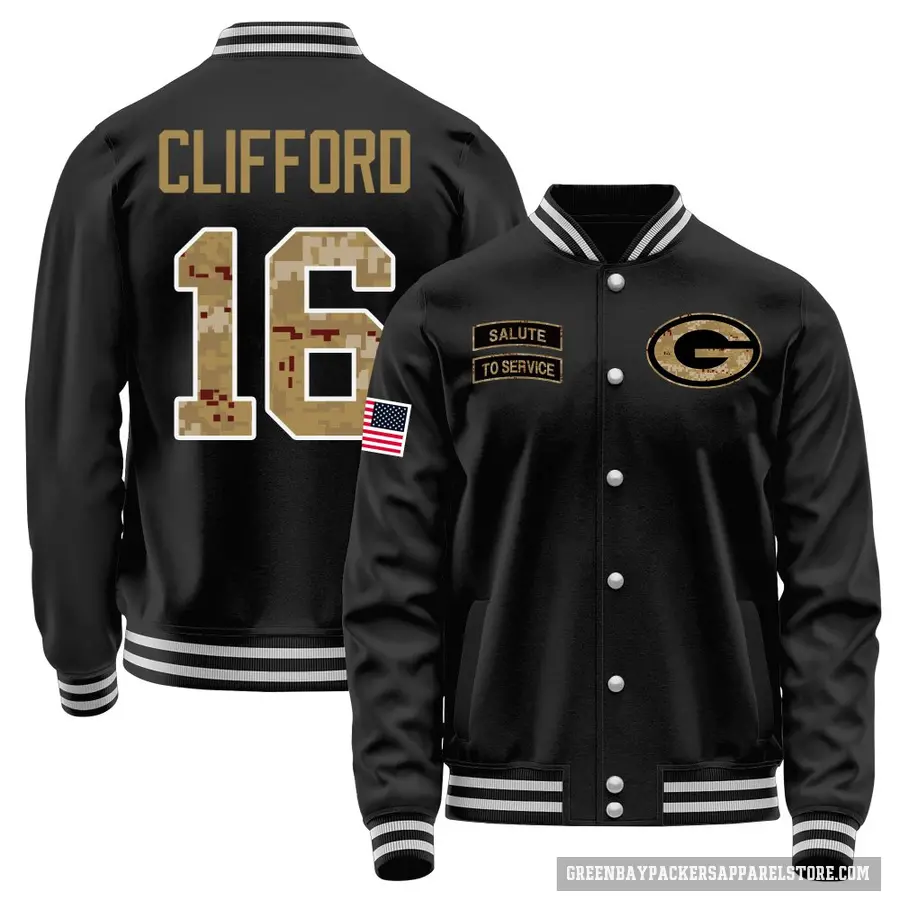 Youth ＃16 Sean Clifford Green Bay Packers Black Salute to Service Sideline Performance Jacket