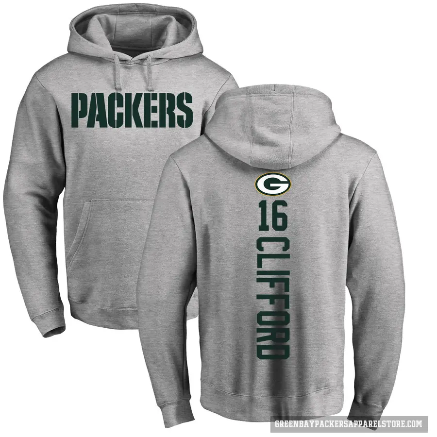 Youth ＃16 Sean Clifford Green Bay Packers Pro Line Ash Backer Pullover Hoodie