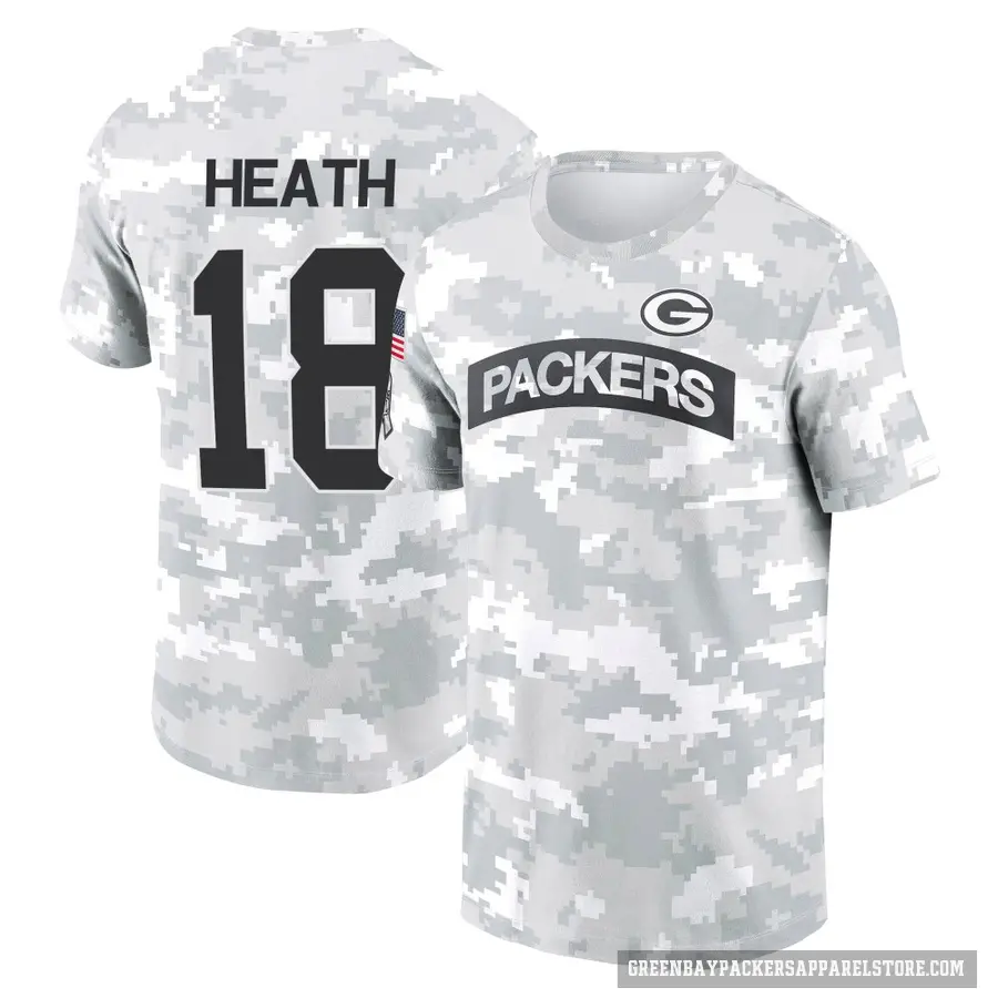Youth ＃18 Malik Heath Green Bay Packers Camo Arctic 2024 Salute to Service Performance T-Shirt