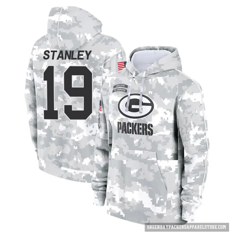 Youth ＃19 Dimitri Stanley Green Bay Packers Arctic Camo 2024 Salute to Service Club Fleece Pullover Hoodie