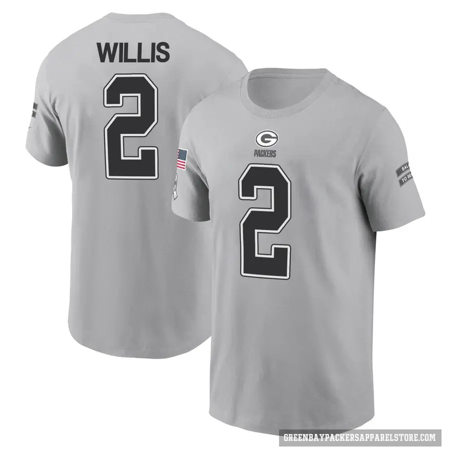 Youth ＃2 Malik Willis Green Bay Packers Gray 2024 Salute to Service T-Shirt