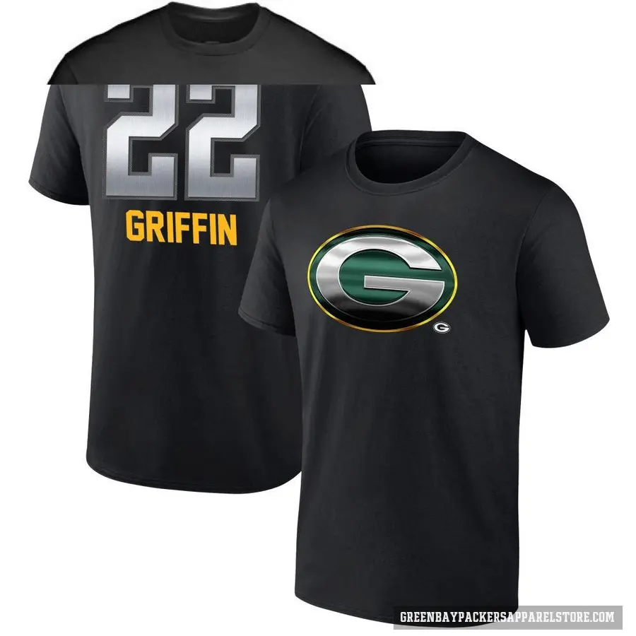 Youth ＃22 Tulu Griffin Green Bay Packers Black Midnight Mascot T-Shirt