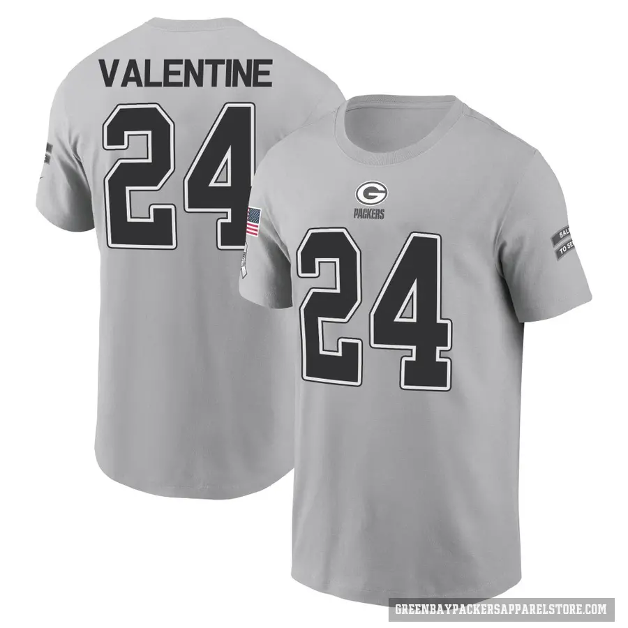 Youth ＃24 Carrington Valentine Green Bay Packers Gray 2024 Salute to Service T-Shirt
