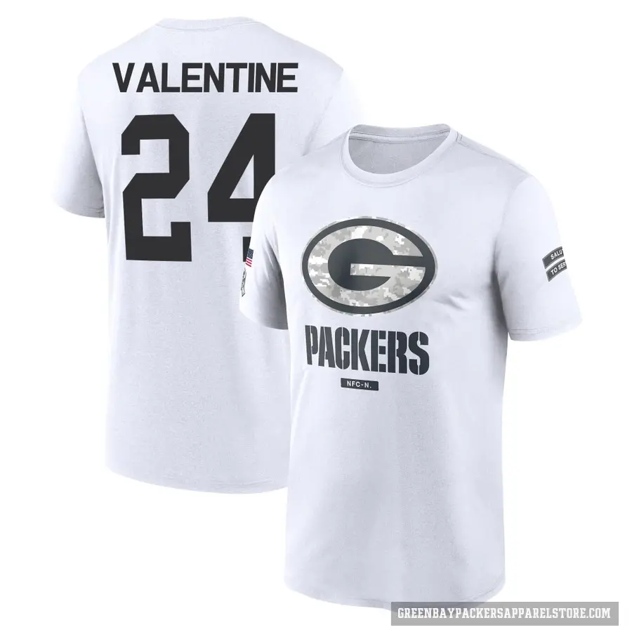 Youth ＃24 Carrington Valentine Green Bay Packers White 2024 Salute to Service Performance T-Shirt