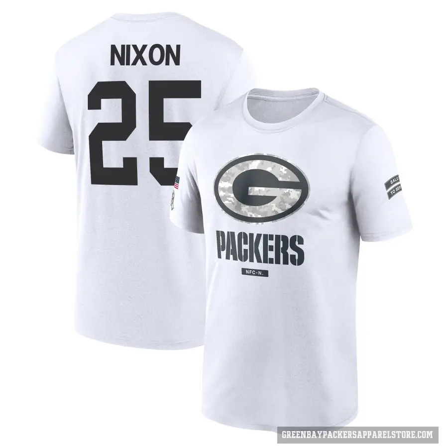 Youth ＃25 Keisean Nixon Green Bay Packers White 2024 Salute to Service Performance T-Shirt
